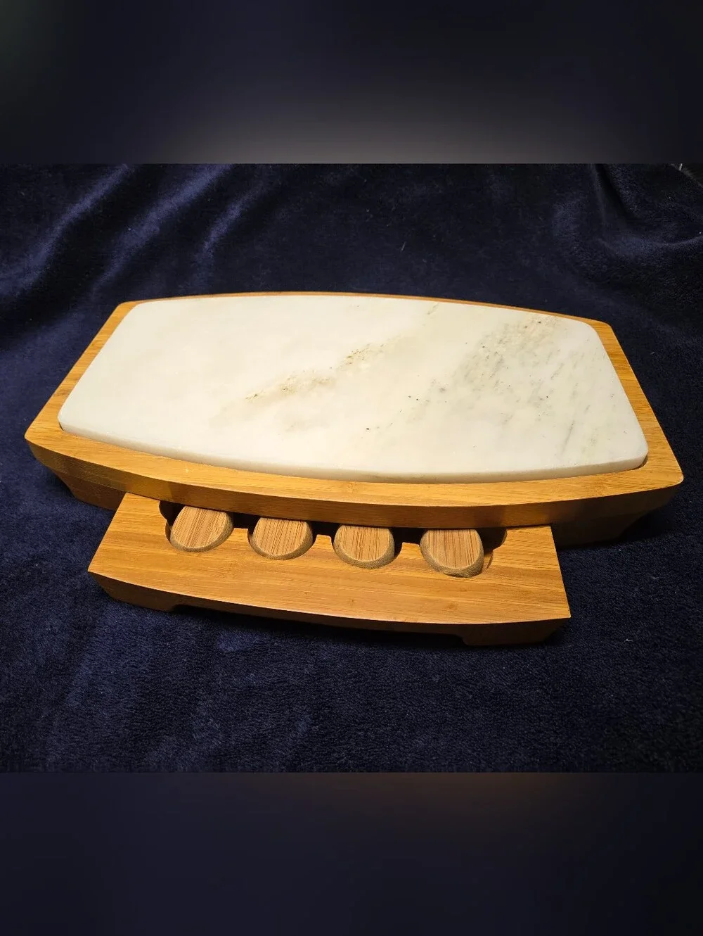 Bamboo and White Marble Cheese Board Set with Knives